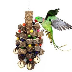 Pet Bird Parrot Wooden Blocks Beads Hanging Cage Interactive Chew Bite Play Toy